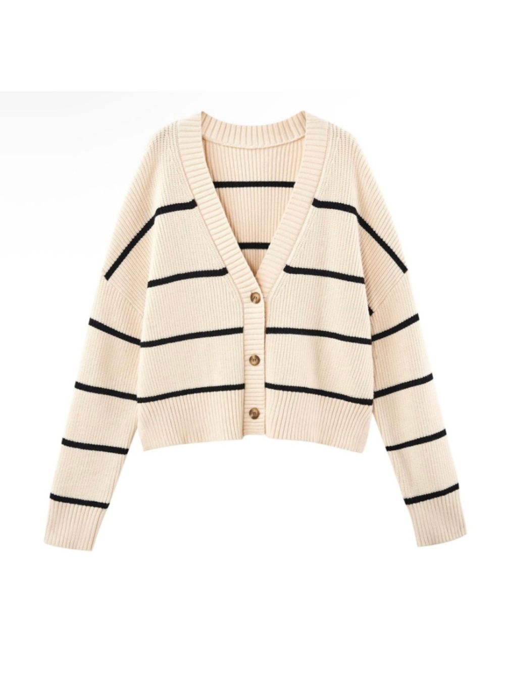 NWOT Lillusory Beige NavyStriped Cropped Cardigan Sweater M